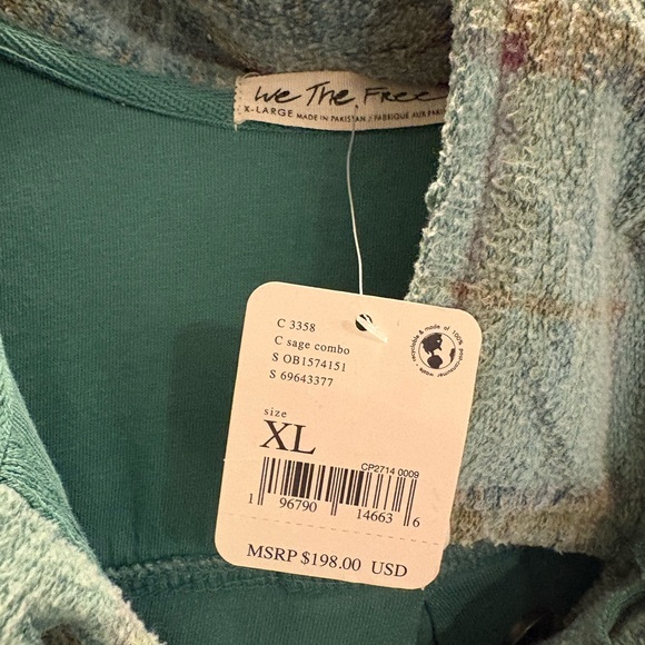 Free People Oversized Plaid Shirt Jacket Color: MOSS XL NWT - Picture 5 of 7